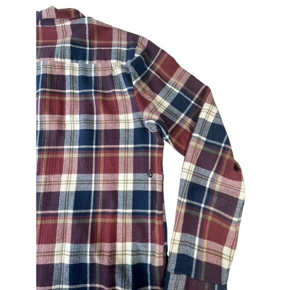 VOLCOM Men's Flannel Shirt True to This Sz Large Red Blue White Plaid Button-Up - Picture 10 of 13